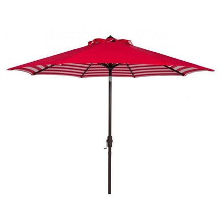 SAFAVIEH 9 ft. Athens Inside Out Striped Crank Outdoor Auto Tilt Umbrella, Red PAT8007F